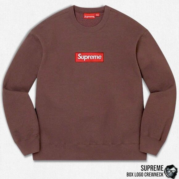 SUPREME BOX LOGO HEAVYWEIGHT CREWNECK SWEATSHIRT IN BROWN FW22 OVERSIZED XL